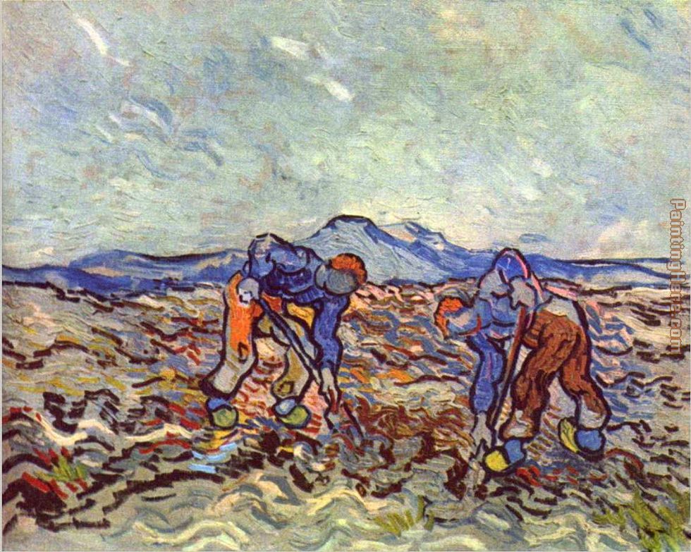 Farmers at work painting - Vincent van Gogh Farmers at work art painting